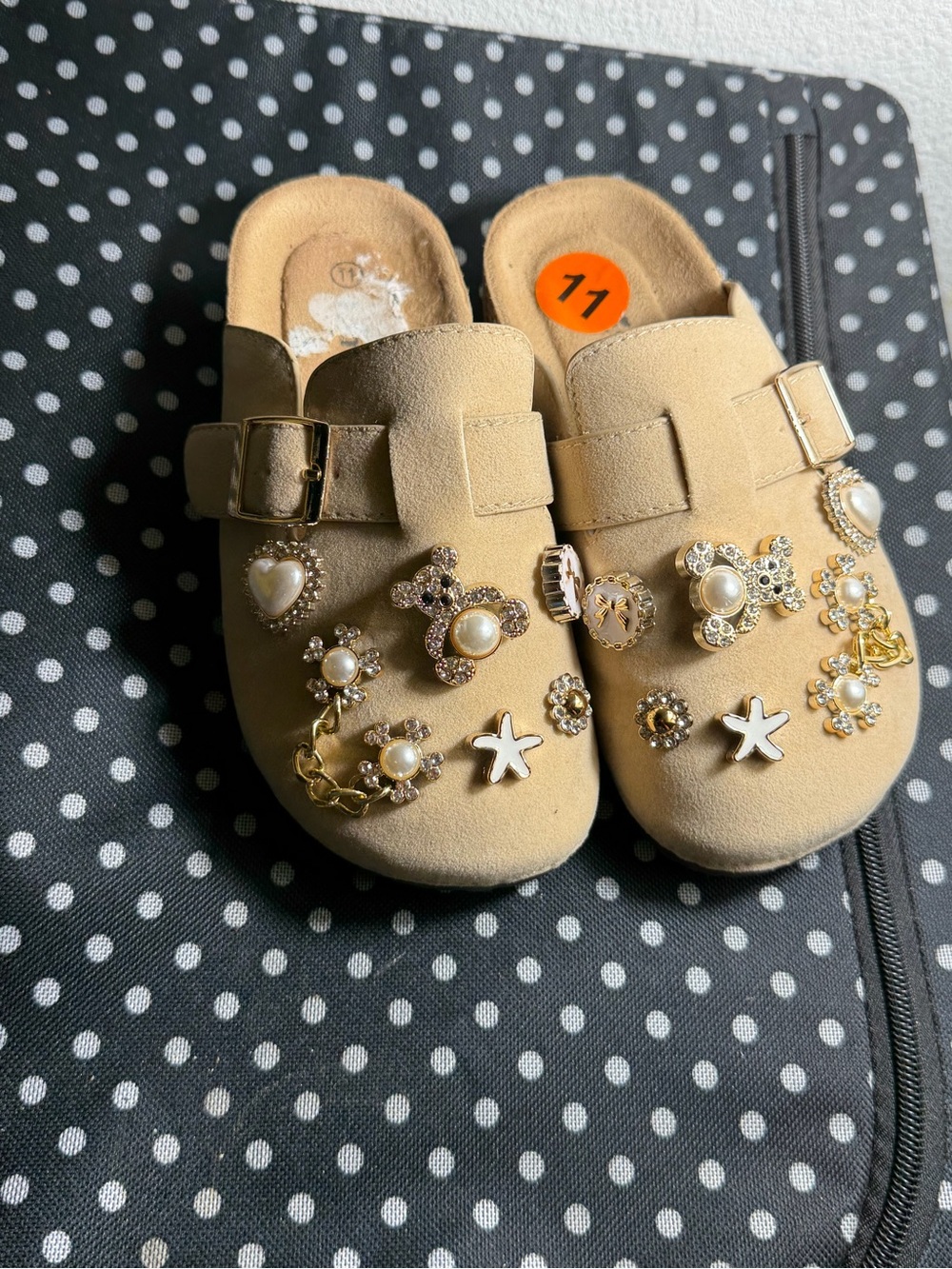 Kids Beige Embellished Slip-On Clogs with Pearls